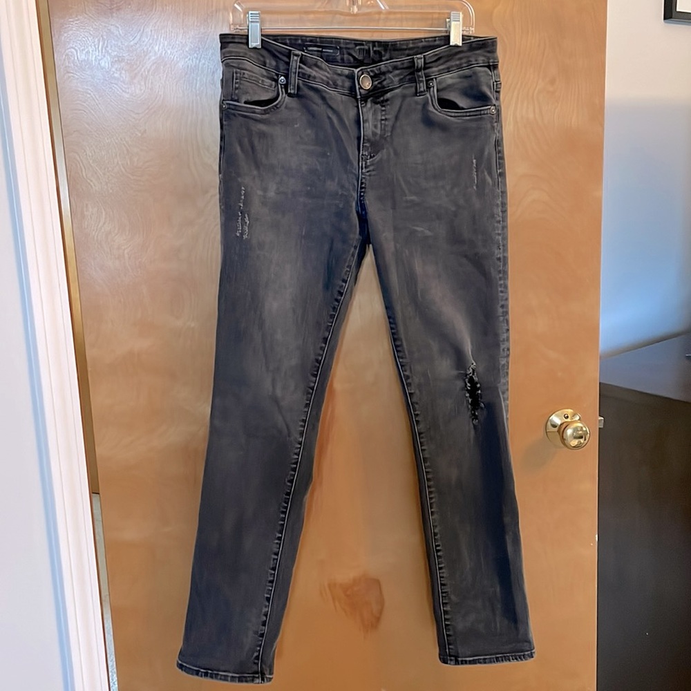 Kut from the Kloth Catherine Distressed Boyfriend Jeans in Light Black Wash